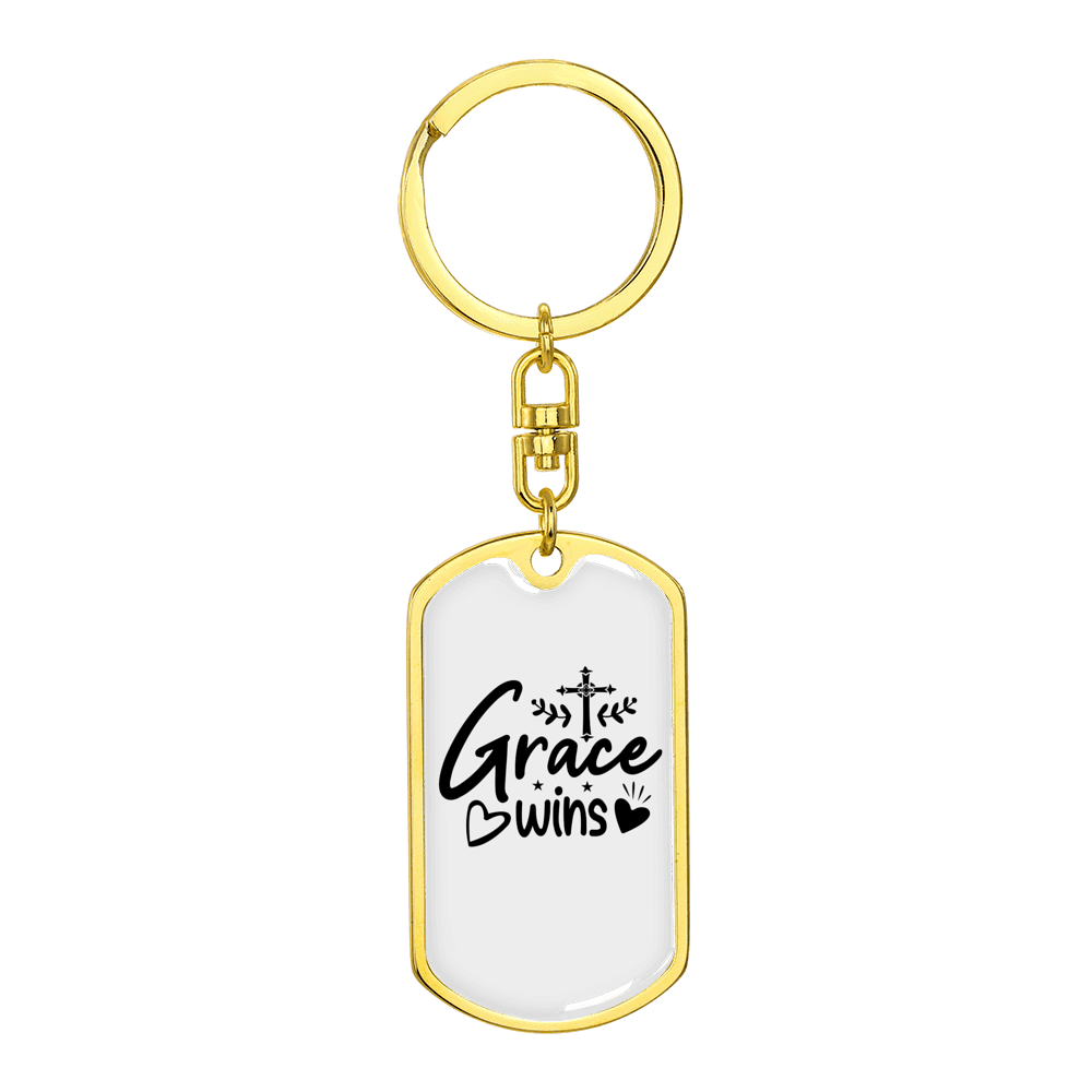 Grace Wins Cross Stainless Steel or 18k Gold Premium Swivel Dog Tag Keychain