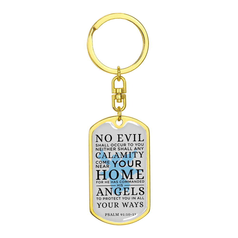 Guardian Angel Protects Always Christian Faith Psalm Swivel Keychain Dog Tag Stainless Steel or 18k Gold