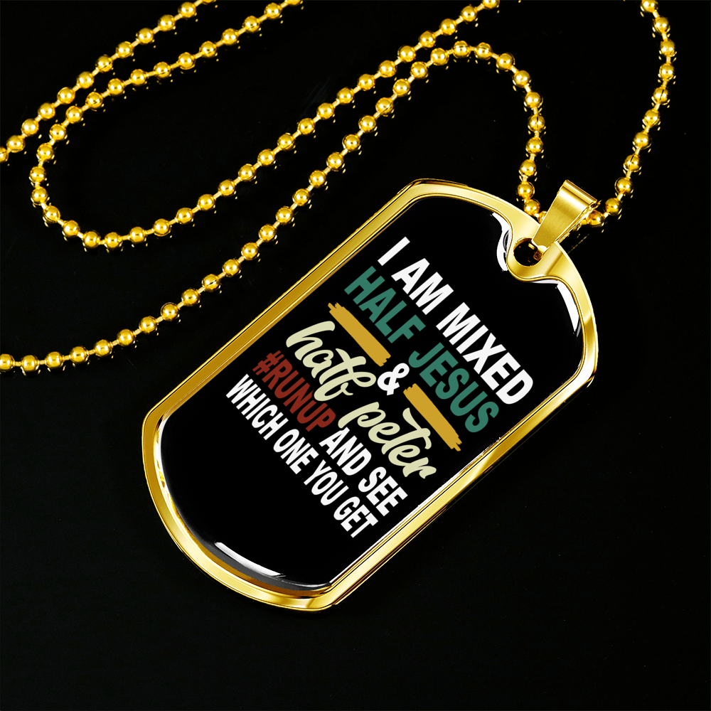 Half Jesus Half Peter Necklace Stainless Steel or 18k Gold Dog Tag 24" Chain-Express Your Love Gifts