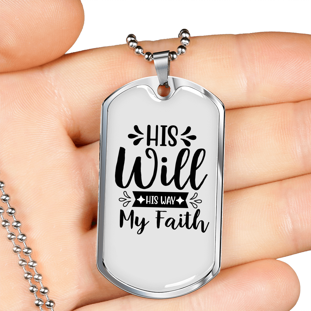 His Will His Way Necklace Stainless Steel or 18k Gold Dog Tag 24" Chain-Express Your Love Gifts