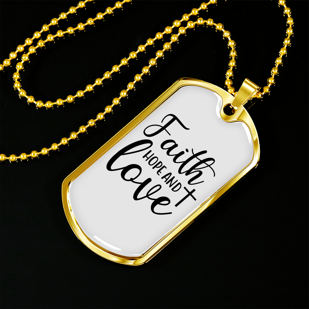 Hope And Love Cross Necklace Stainless Steel or 18k Gold Dog Tag 24" Chain-Express Your Love Gifts