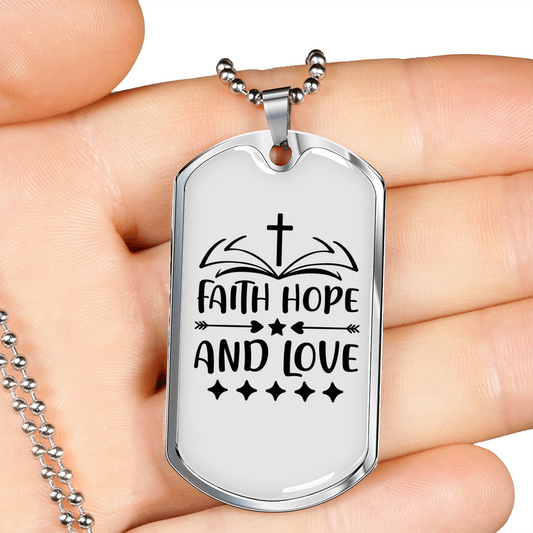 Hope And Love Necklace Stainless Steel or 18k Gold Dog Tag 24" Chain-Express Your Love Gifts