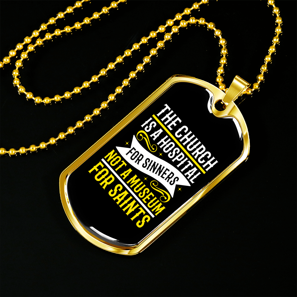Hospital For Sinner Mark 2:17s Necklace Stainless Steel or 18k Gold Dog Tag 24" Chain-Express Your Love Gifts
