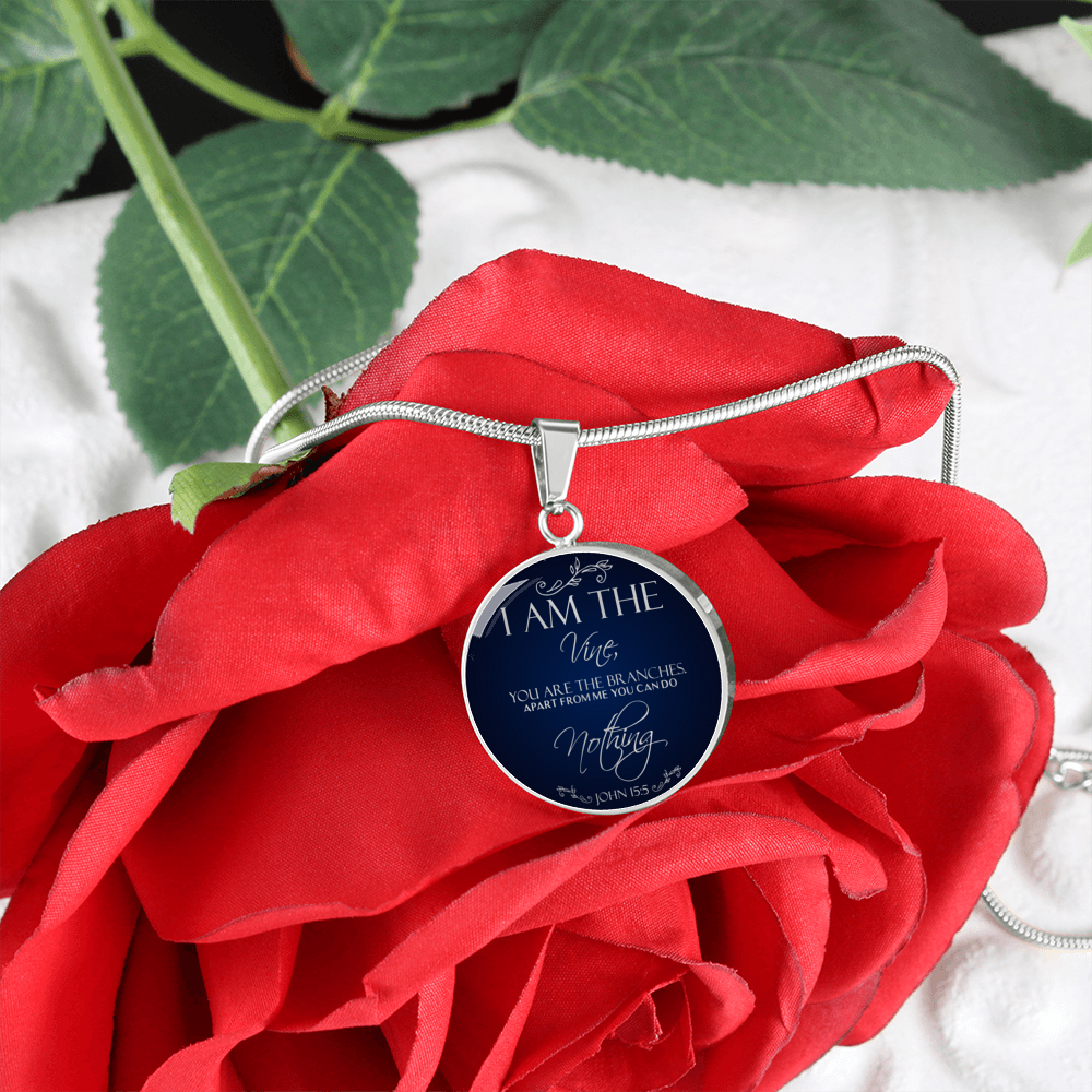 I Am The Vine Blue John 15:5 Circle Necklace Stainless Steel or 18k Gold 18-22"-Express Your Love Gifts