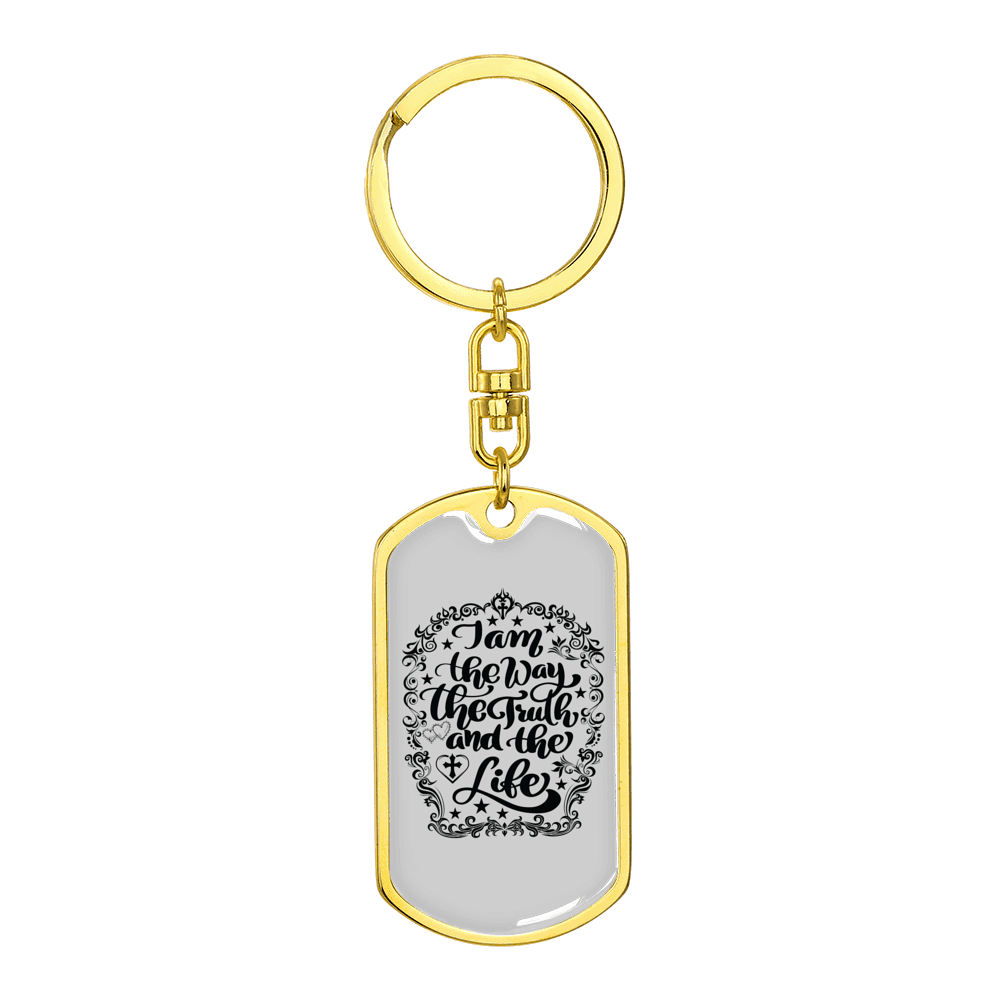 I Am The Way Christian Stainless Steel or 18k Gold Premium Swivel Dog Tag Keychain