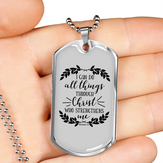 I Can Do All Things Philippians 4:13 Necklace Stainless Steel or 18k Gold Dog Tag 24" Chain-Express Your Love Gifts