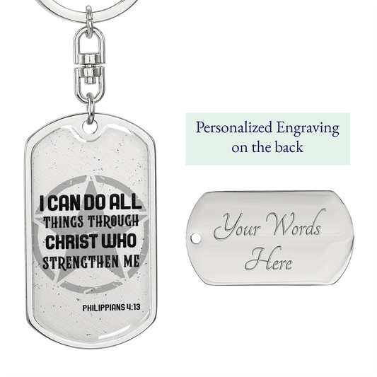 I Can Do All Things Star Christian Keychain Stainless Steel or 18k Gold Dog Tag Keyring-Express Your Love Gifts