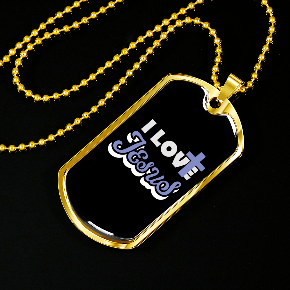 I Love Jesus Necklace Stainless Steel or 18k Gold Dog Tag 24" Chain-Express Your Love Gifts