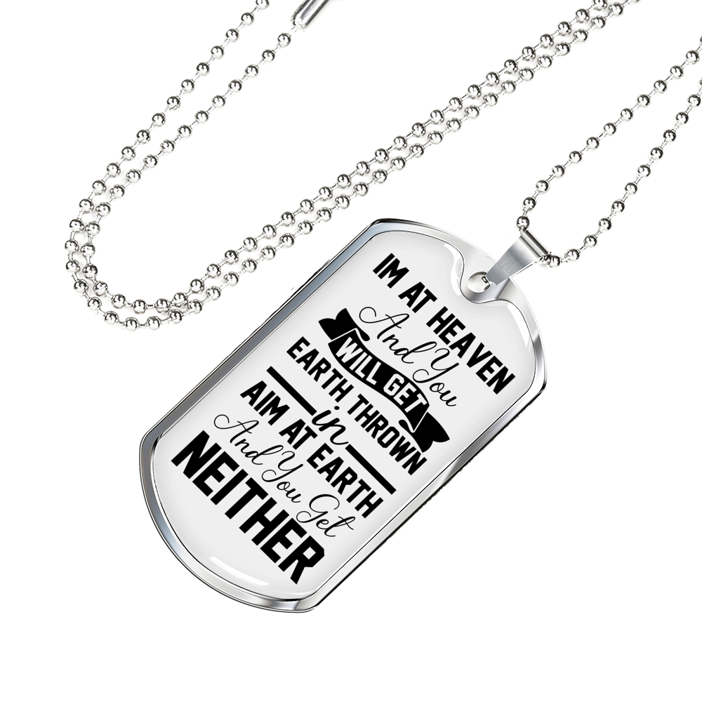 I'm At Heaven Christian Necklace Stainless Steel or 18k Gold Dog Tag 24" Chain-Express Your Love Gifts