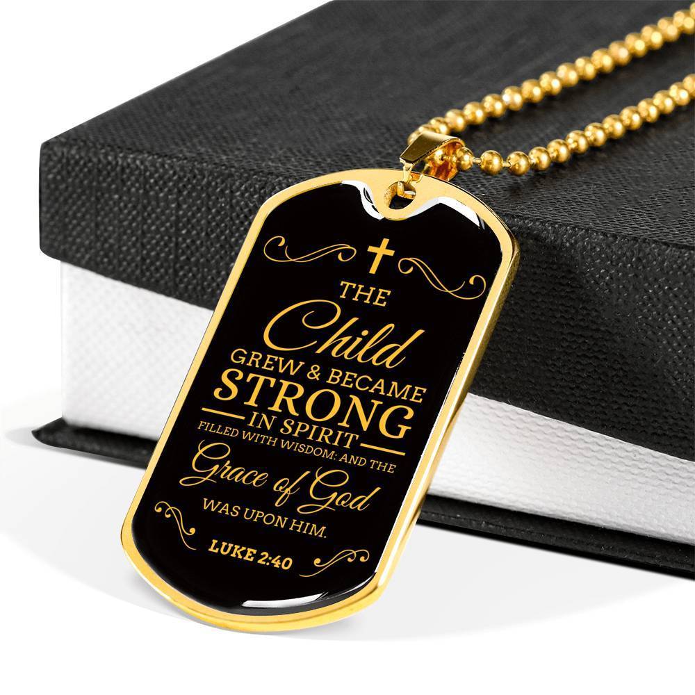 I'm Strong Because Of God'S Grace Necklace Stainless Steel or 18k Gold Dog Tag 24" Chain-Express Your Love Gifts