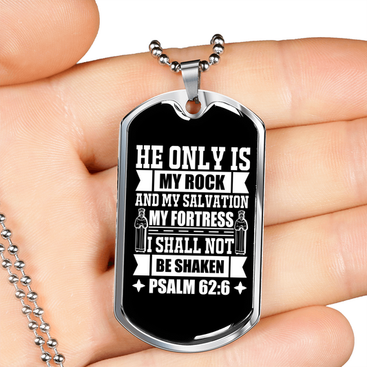 I Shall Not Be Shaken Psalm 62:6 Necklace Stainless Steel or 18k Gold Dog Tag 24" Chain-Express Your Love Gifts