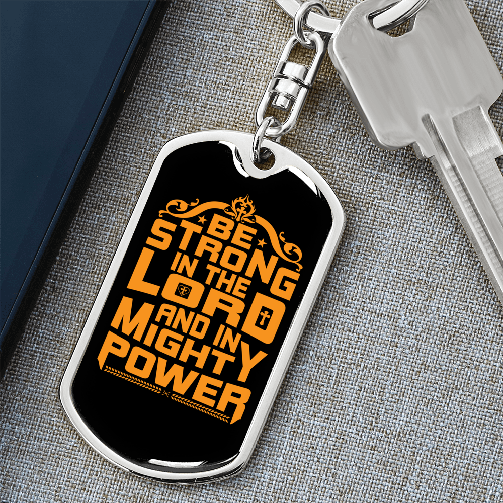 In Mighty Power Orange Keychain Stainless Steel or 18k Gold Dog Tag Keyring-Express Your Love Gifts