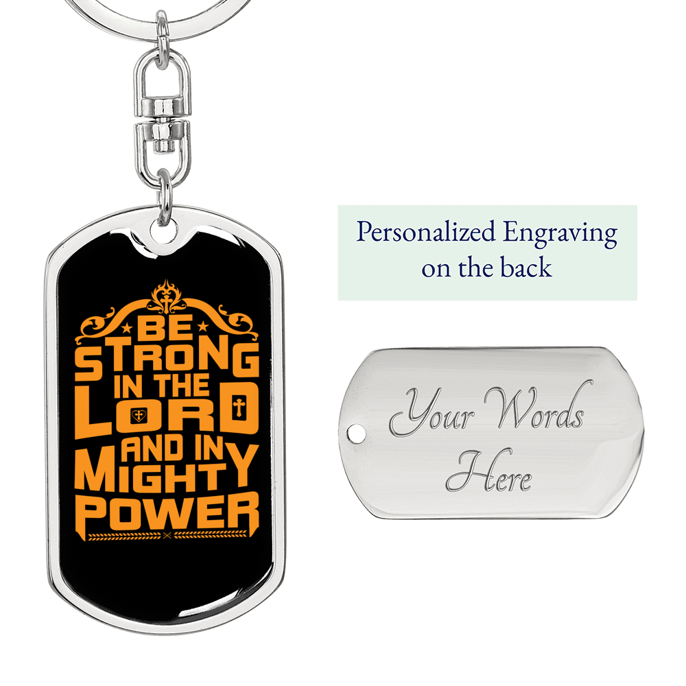In Mighty Power Orange Keychain Stainless Steel or 18k Gold Dog Tag Keyring-Express Your Love Gifts