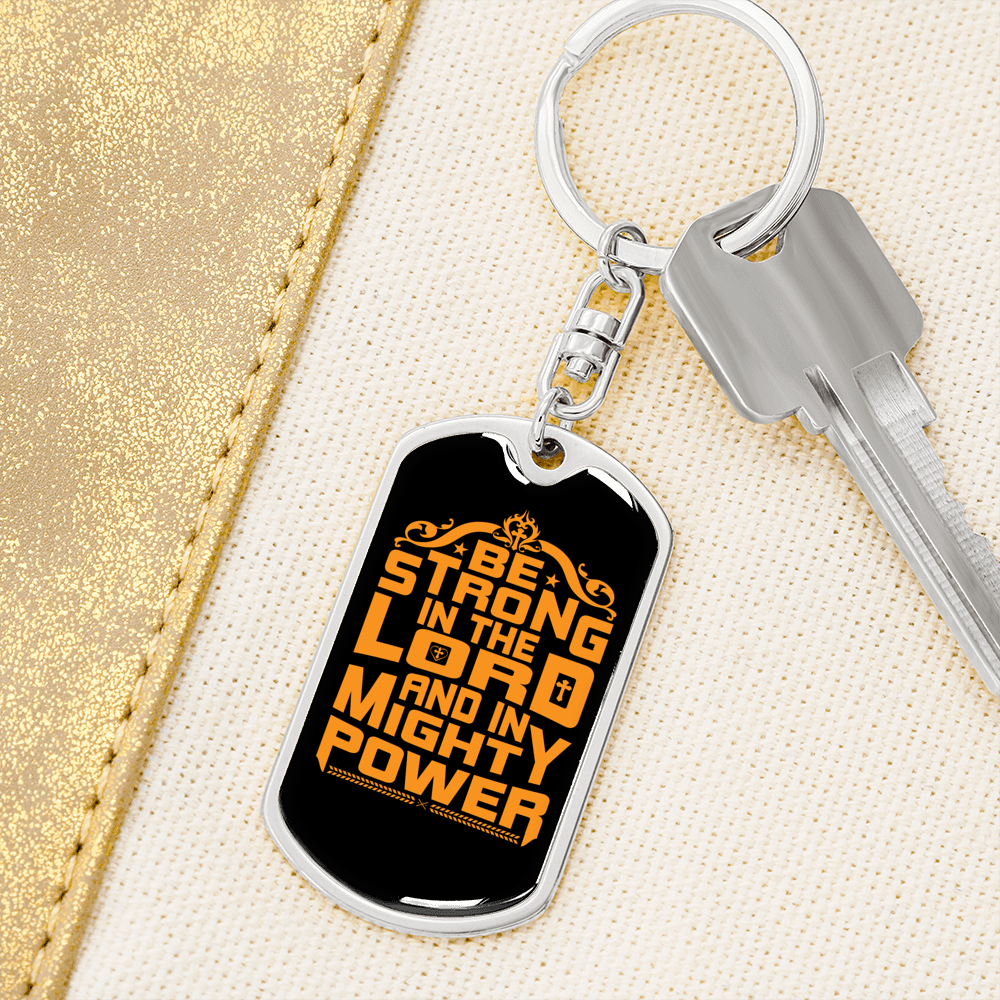 In Mighty Power Orange Keychain Stainless Steel or 18k Gold Dog Tag Keyring-Express Your Love Gifts