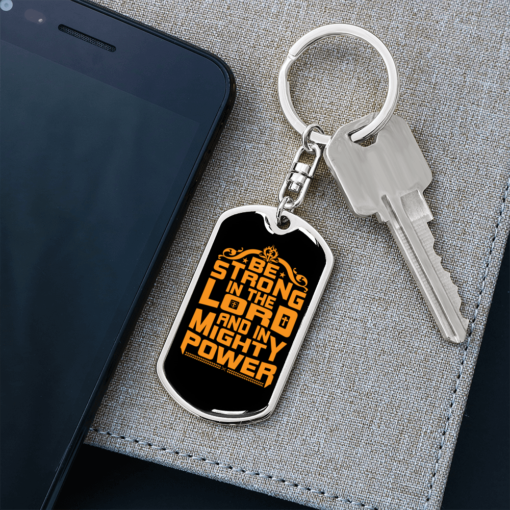 In Mighty Power Orange Keychain Stainless Steel or 18k Gold Dog Tag Keyring-Express Your Love Gifts