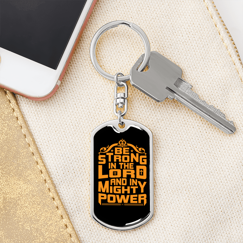 In Mighty Power Orange Keychain Stainless Steel or 18k Gold Dog Tag Keyring-Express Your Love Gifts