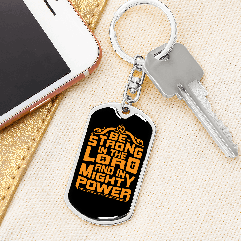 In Mighty Power Orange Keychain Stainless Steel or 18k Gold Dog Tag Keyring-Express Your Love Gifts