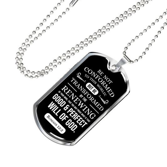 Inspirational Verse Necklace Will of God Stainless Steel or 18k Gold Dog Tag w 24"