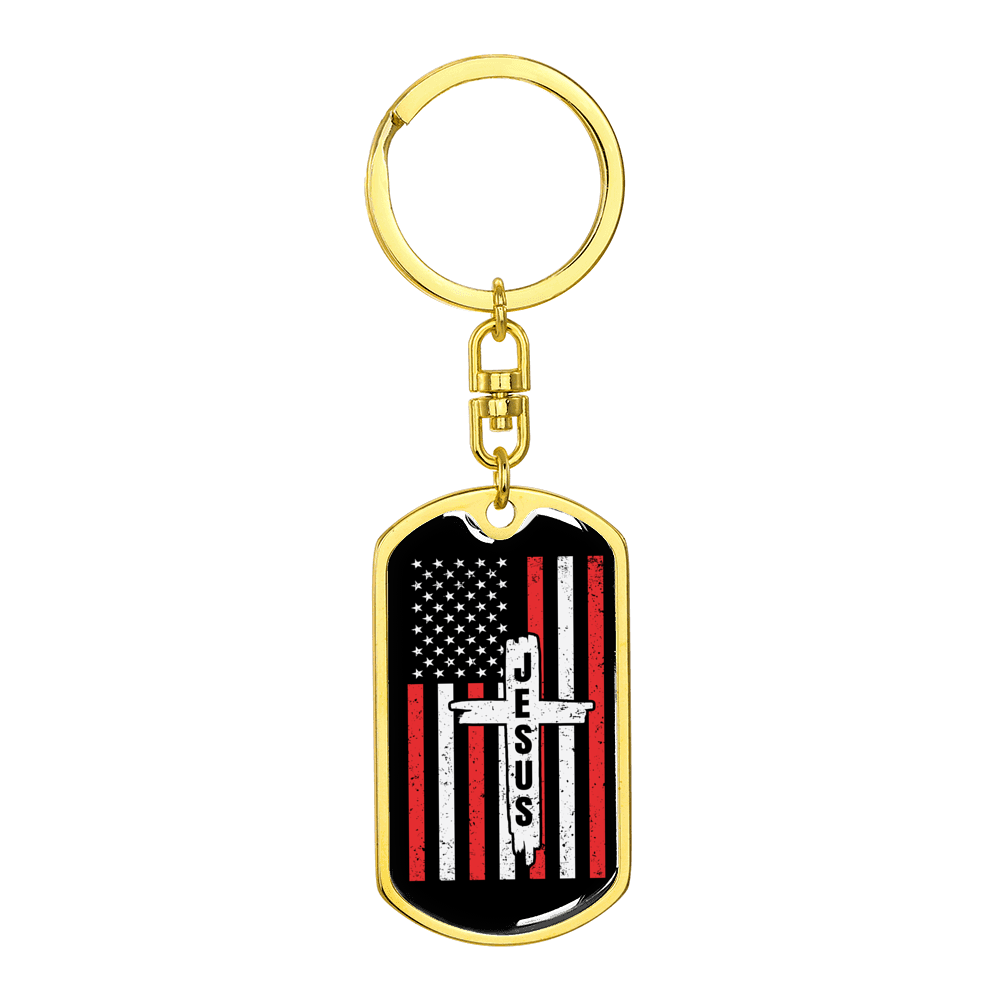 Jesus Cross Stainless Steel or 18k Gold Premium Swivel Dog Tag Keychain
