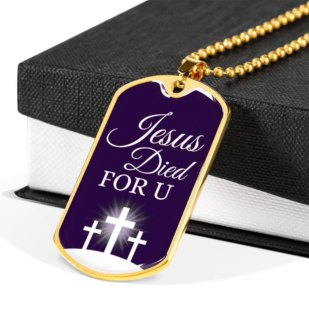 Jesus Died For You Christian Faith Necklace Stainless Steel or 18k Gold Dog Tag 24" Chain-Express Your Love Gifts