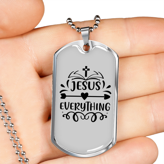 Jesus Everything Cross Christian Necklace Stainless Steel or 18k Gold Dog Tag 24" Chain-Express Your Love Gifts