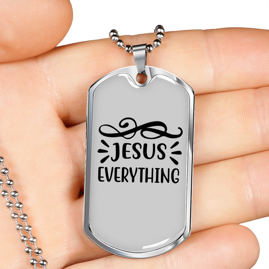 Jesus Everything Symbols Christian Necklace Stainless Steel or 18k Gold Dog Tag 24" Chain-Express Your Love Gifts