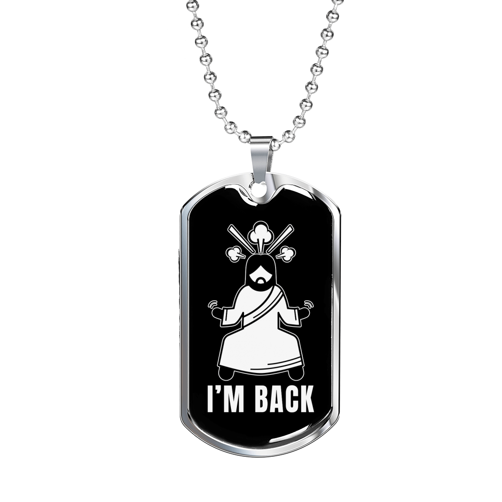 Jesus I'm Back Christian Necklace Stainless Steel or 18k Gold Dog Tag 24" Chain-Express Your Love Gifts