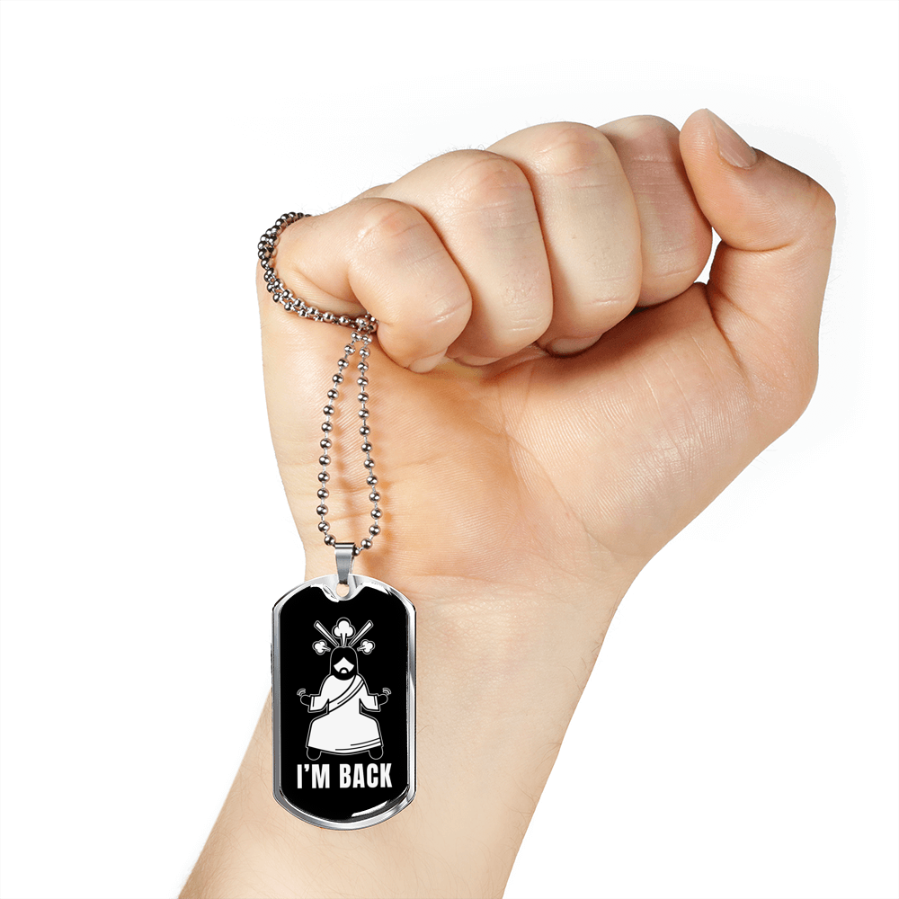 Jesus I'm Back Christian Necklace Stainless Steel or 18k Gold Dog Tag 24" Chain-Express Your Love Gifts