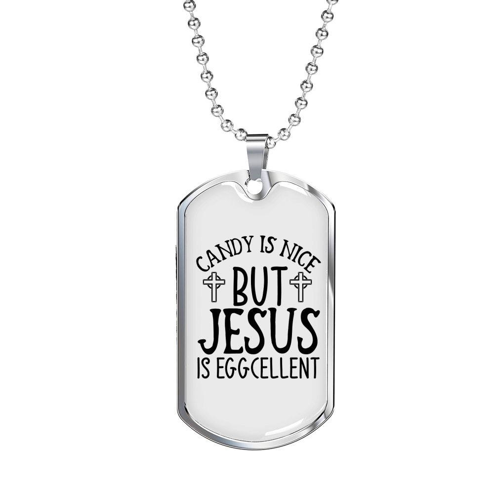 Jesus Is Eggcellent Christian Necklace Stainless Steel or 18k Gold Dog Tag 24" Chain-Express Your Love Gifts