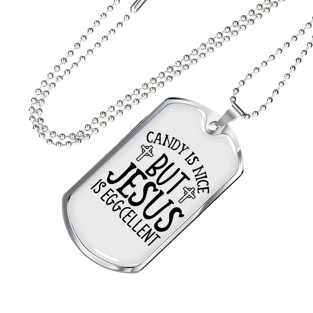 Jesus Is Eggcellent Christian Necklace Stainless Steel or 18k Gold Dog Tag 24" Chain-Express Your Love Gifts