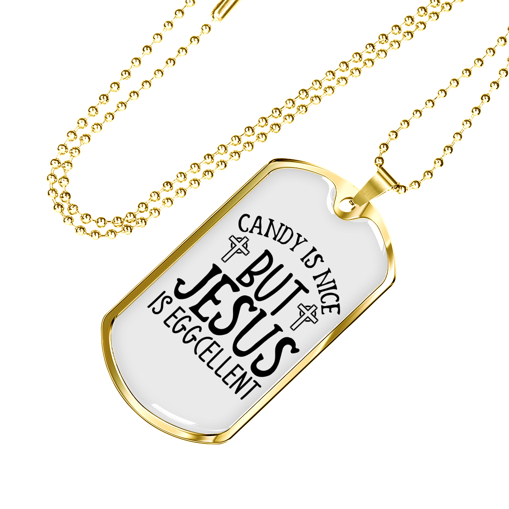 Jesus Is Eggcellent Christian Necklace Stainless Steel or 18k Gold Dog Tag 24" Chain-Express Your Love Gifts