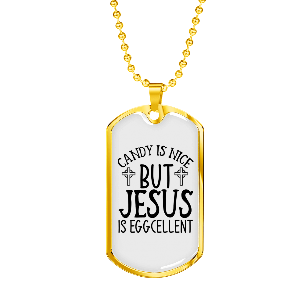 Jesus Is Eggcellent Christian Necklace Stainless Steel or 18k Gold Dog Tag 24" Chain-Express Your Love Gifts