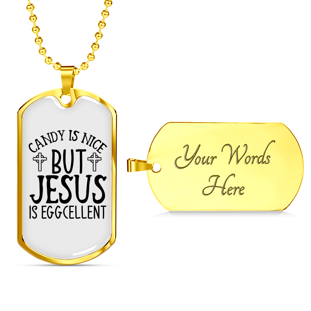 Jesus Is Eggcellent Christian Necklace Stainless Steel or 18k Gold Dog Tag 24" Chain-Express Your Love Gifts