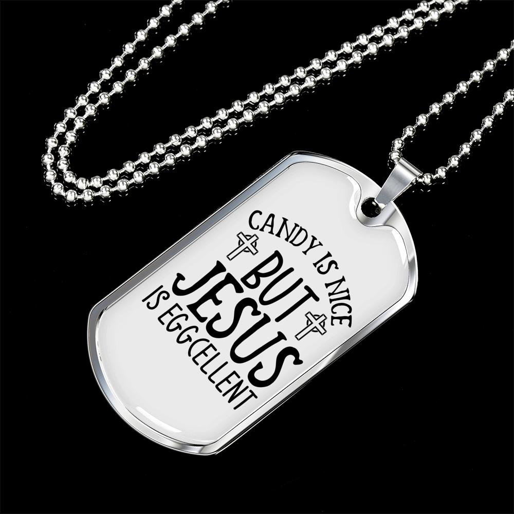 Jesus Is Eggcellent Christian Necklace Stainless Steel or 18k Gold Dog Tag 24" Chain-Express Your Love Gifts