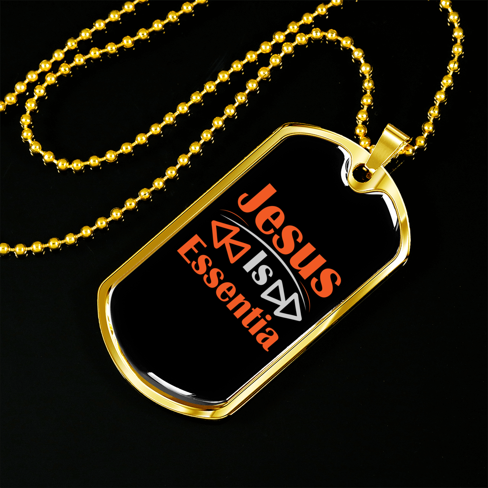 Jesus Is Essential Red Christian Necklace Stainless Steel or 18k Gold Dog Tag 24" Chain-Express Your Love Gifts