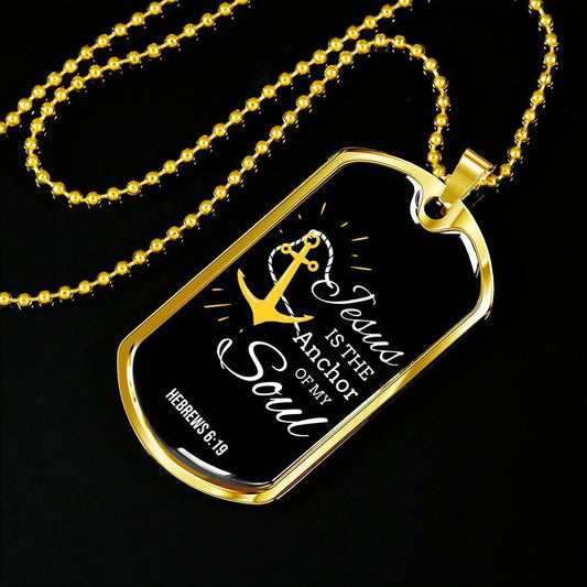 Jesus Is My Anchor Bible Verse Necklace Stainless Steel or 18k Gold Dog Tag w 24" Chain