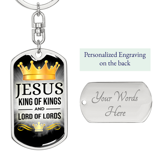 Jesus King Of Kings Verse Swivel Keychain Dog Tag Stainless Steel or 18k Gold-Express Your Love Gifts