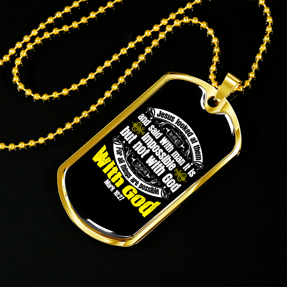 Jesus Looked At Them Christian Necklace Stainless Steel or 18k Gold Dog Tag 24" Chain-Express Your Love Gifts
