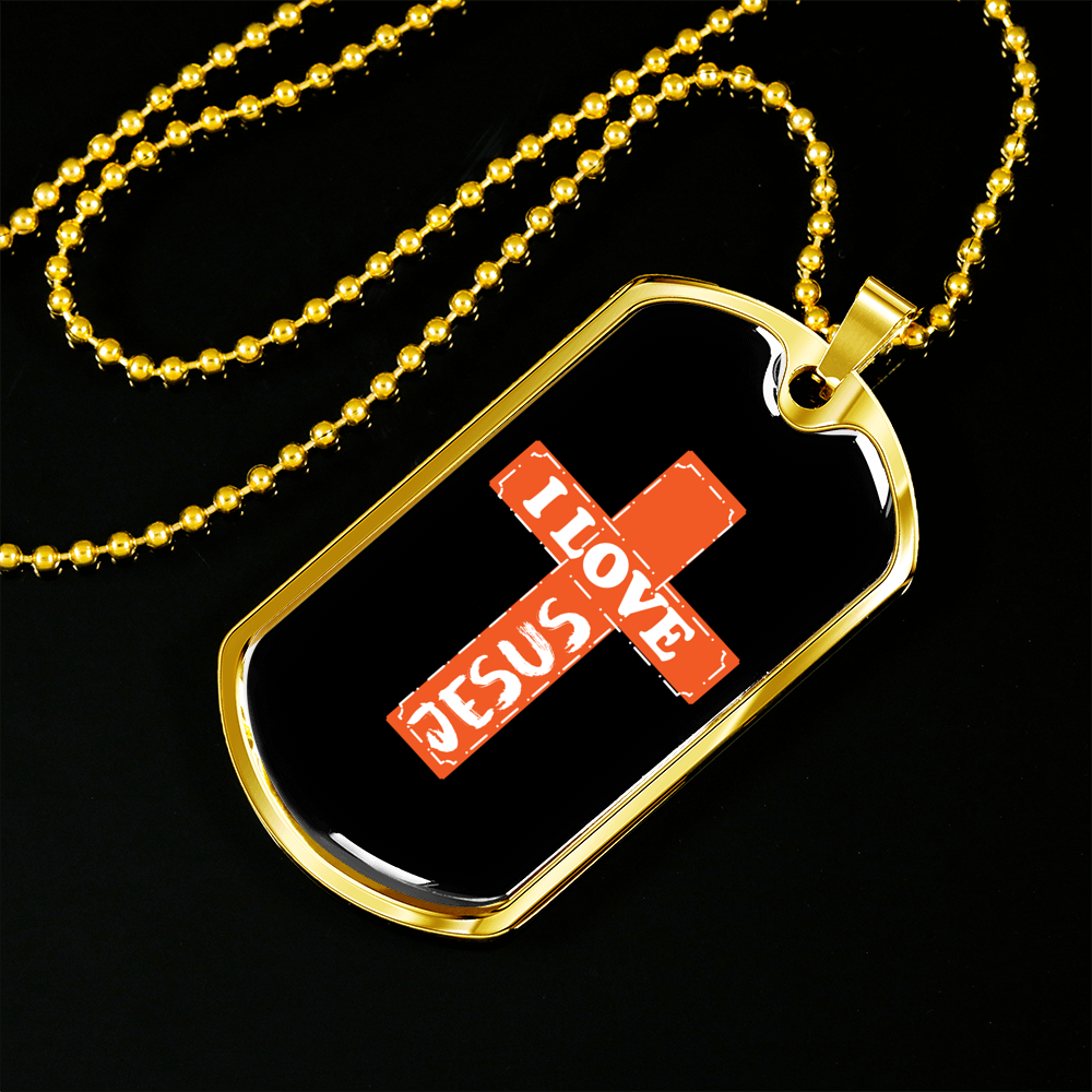 Jesus Love Cross Christian Necklace Stainless Steel or 18k Gold Dog Tag 24" Chain-Express Your Love Gifts