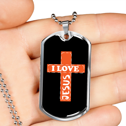 Jesus Love Cross Christian Necklace Stainless Steel or 18k Gold Dog Tag 24" Chain-Express Your Love Gifts