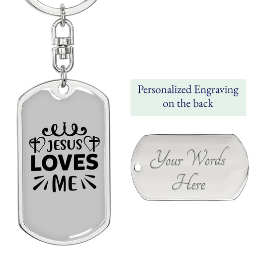 Jesus Loves Me Cross Heart Keychain Stainless Steel or 18k Gold Dog Tag Keyring-Express Your Love Gifts