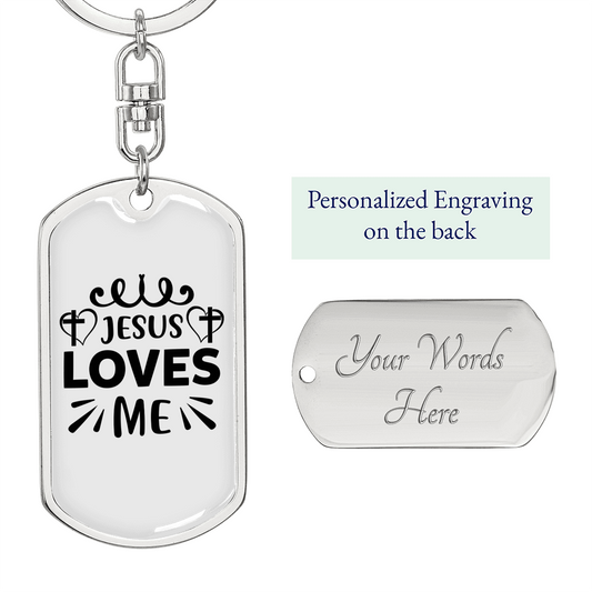 Jesus Loves Me Keychain Stainless Steel or 18k Gold Dog Tag Keyring-Express Your Love Gifts