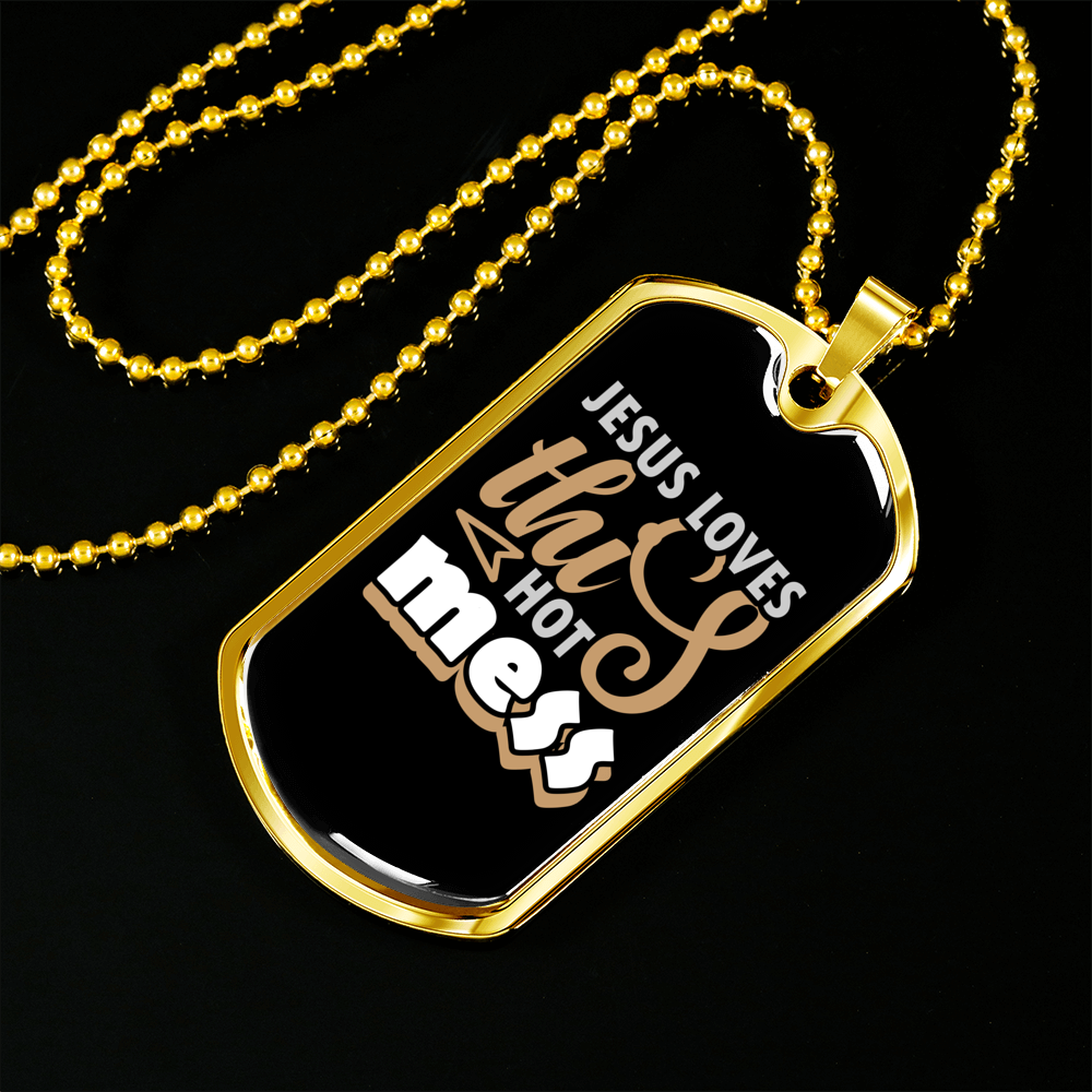 Jesus Loves This Christian Necklace Stainless Steel or 18k Gold Dog Tag 24" Chain-Express Your Love Gifts