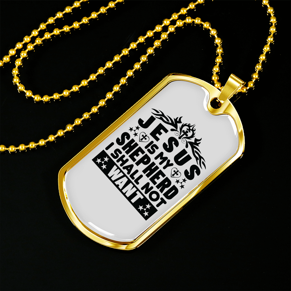 Jesus My Shepherd Black Christian Necklace Stainless Steel or 18k Gold Dog Tag 24" Chain-Express Your Love Gifts