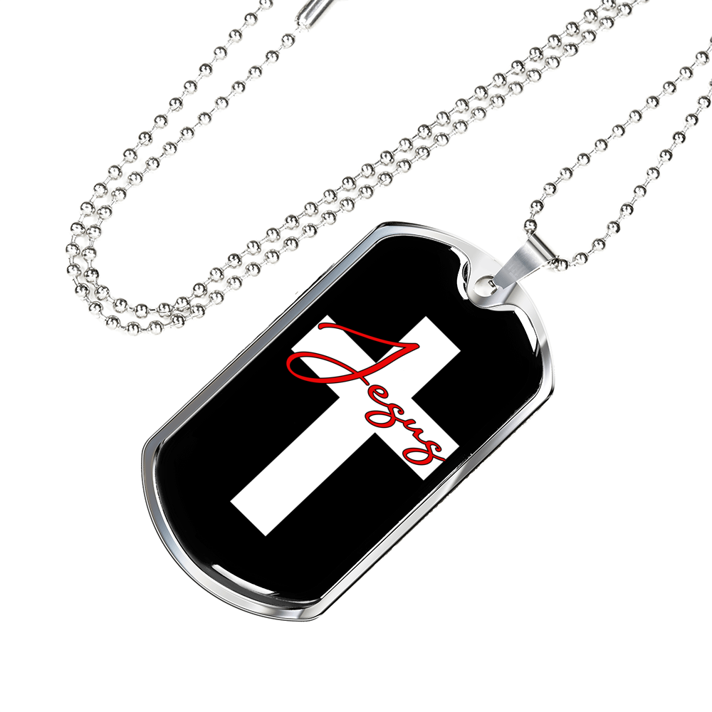 Jesus Red Cross Christian Necklace Stainless Steel or 18k Gold Dog Tag 24" Chain-Express Your Love Gifts
