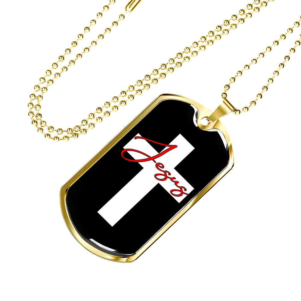 Jesus Red Cross Christian Necklace Stainless Steel or 18k Gold Dog Tag 24" Chain-Express Your Love Gifts