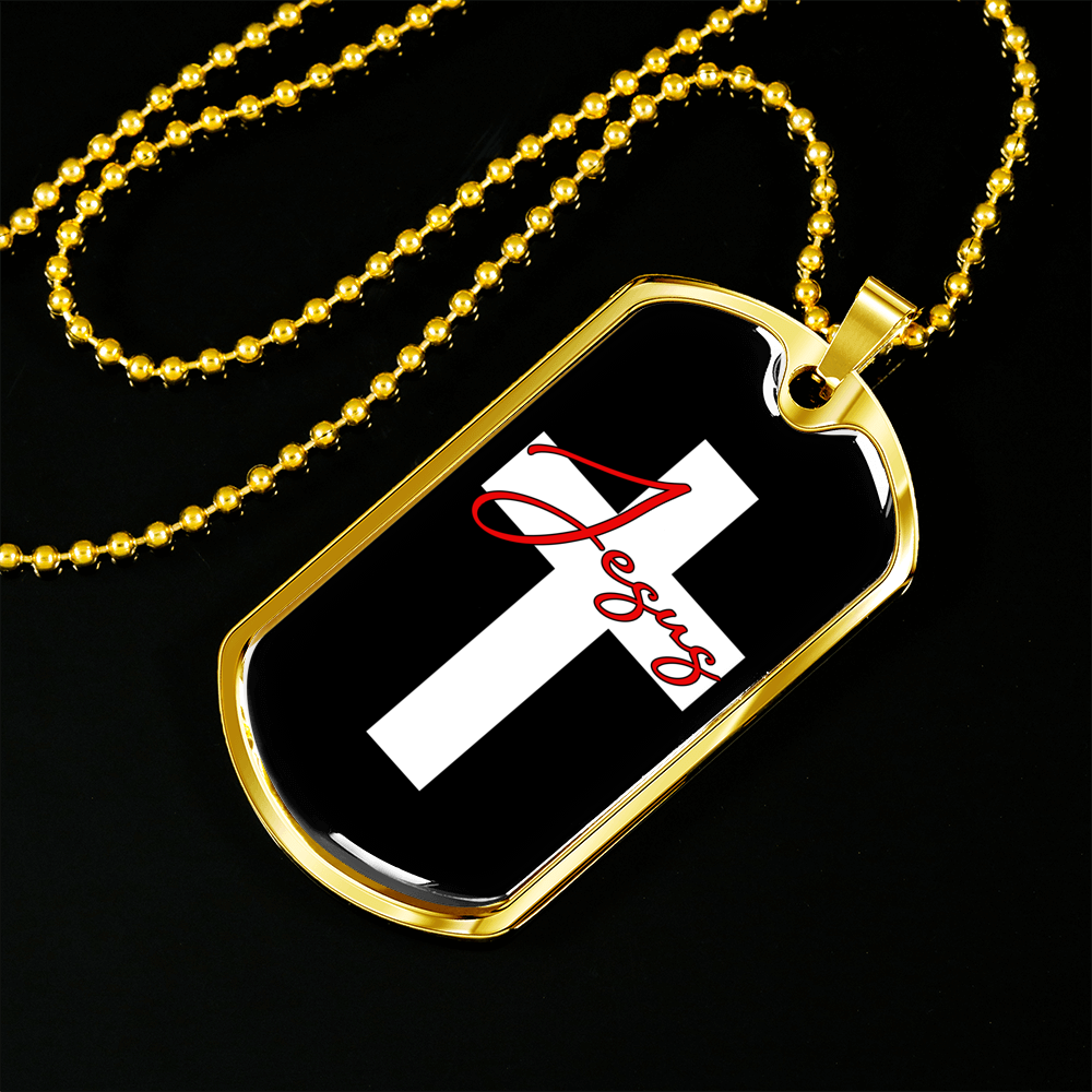 Jesus Red Cross Christian Necklace Stainless Steel or 18k Gold Dog Tag 24" Chain-Express Your Love Gifts