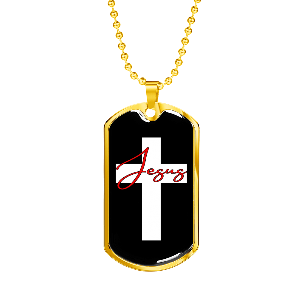 Jesus Red Cross Christian Necklace Stainless Steel or 18k Gold Dog Tag 24" Chain-Express Your Love Gifts