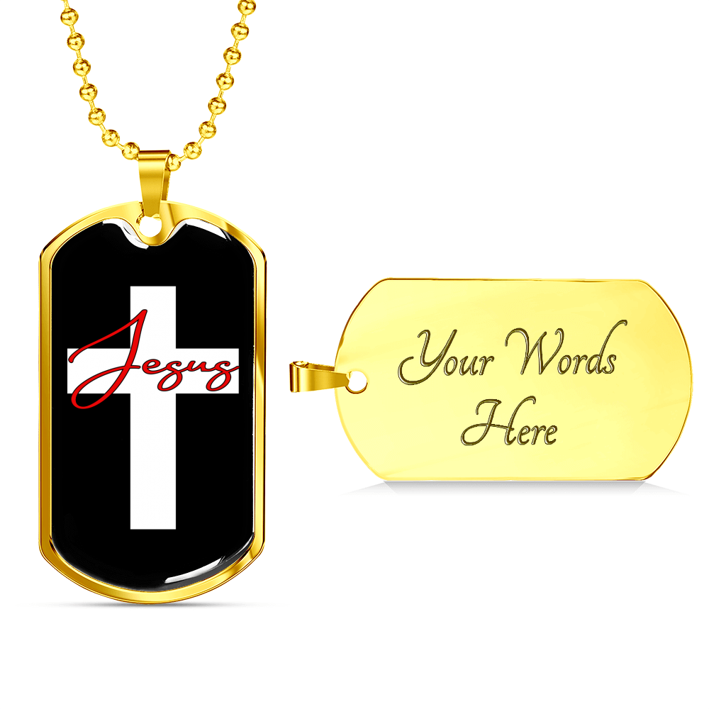 Jesus Red Cross Christian Necklace Stainless Steel or 18k Gold Dog Tag 24" Chain-Express Your Love Gifts