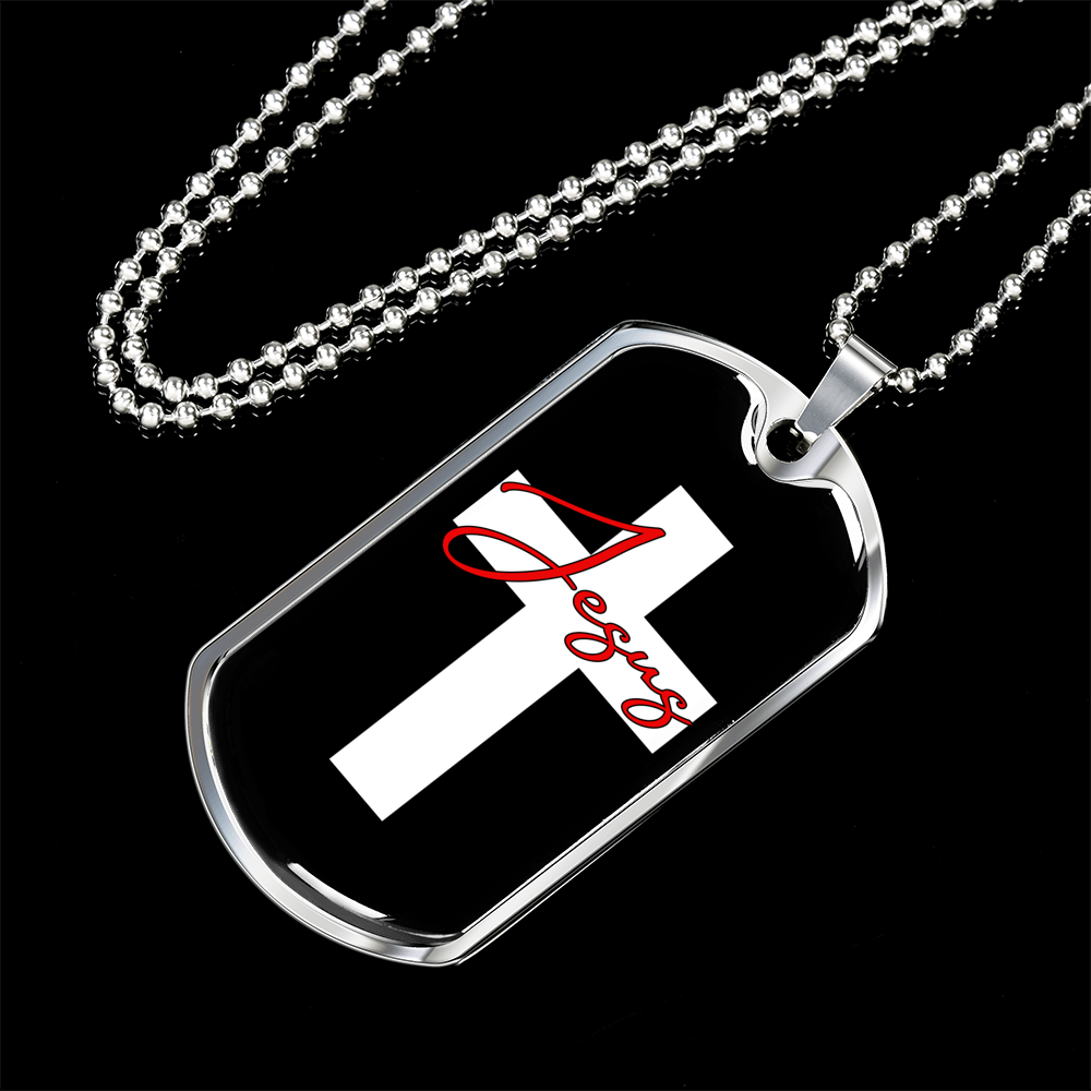 Jesus Red Cross Christian Necklace Stainless Steel or 18k Gold Dog Tag 24" Chain-Express Your Love Gifts